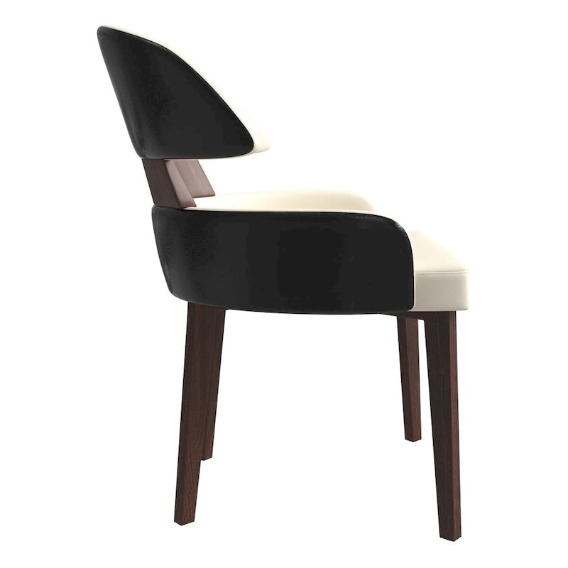 Curved Back Vegan Leather Dining Chair with Arms Rubberwood Legs