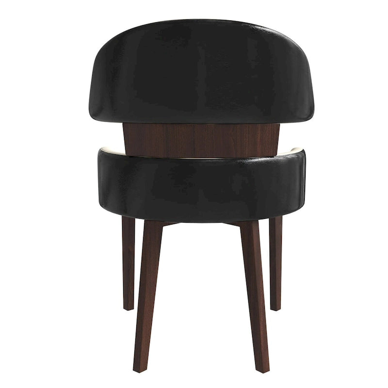 Curved Back Vegan Leather Dining Chair with Arms Rubberwood Legs