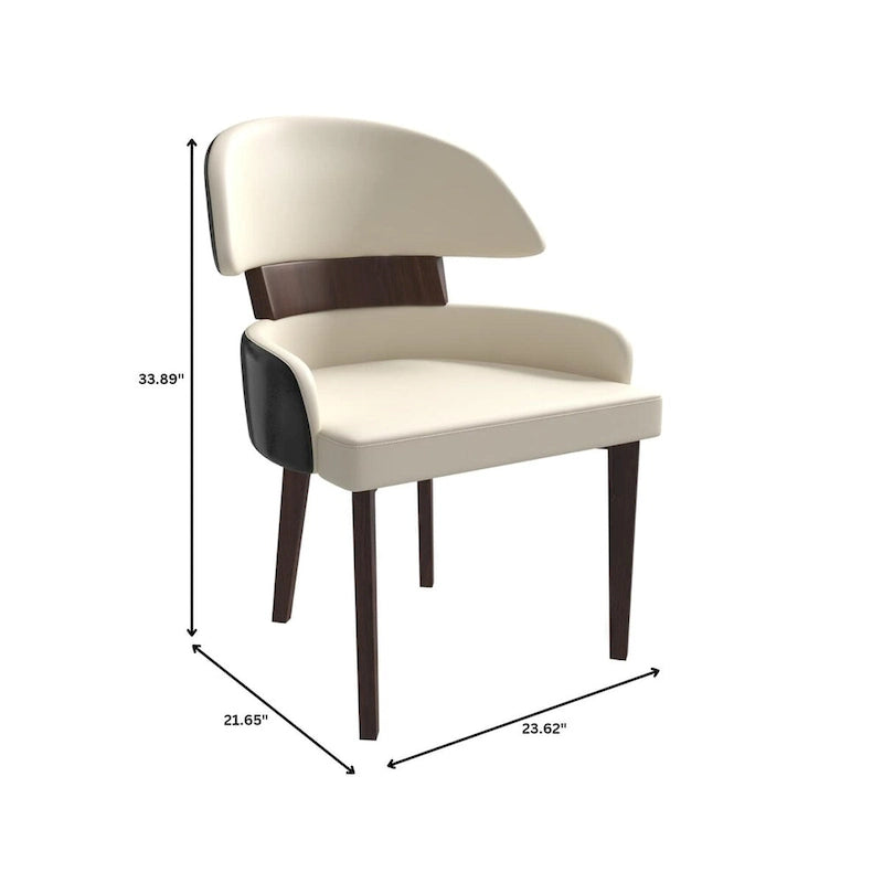 Curved Back Vegan Leather Dining Chair with Arms Rubberwood Legs