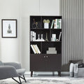 5-Shelf Bookcase with 2-Door Cabinet and Tapered Wood Legs MDF