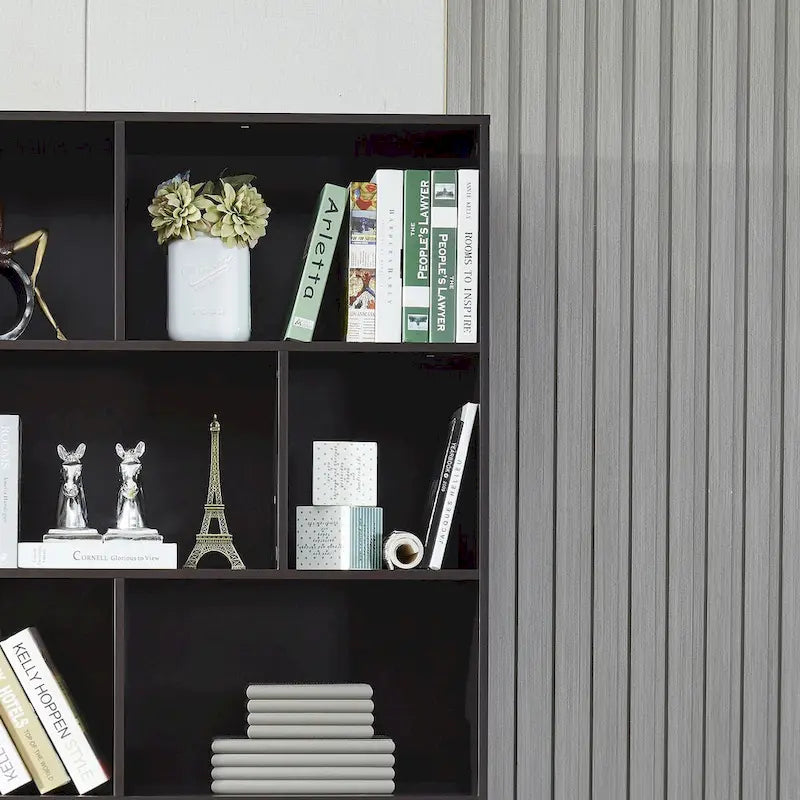 5-Shelf Bookcase with 2-Door Cabinet and Tapered Wood Legs MDF
