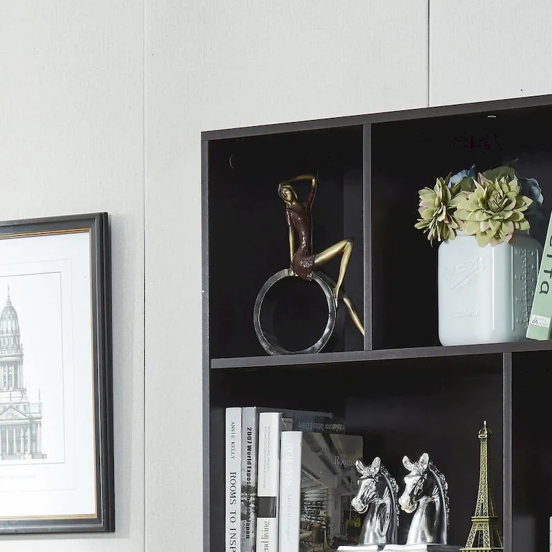 5-Shelf Bookcase with 2-Door Cabinet and Tapered Wood Legs MDF