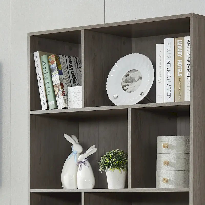 5-Shelf Bookcase with 2-Door Cabinet and Tapered Wood Legs MDF