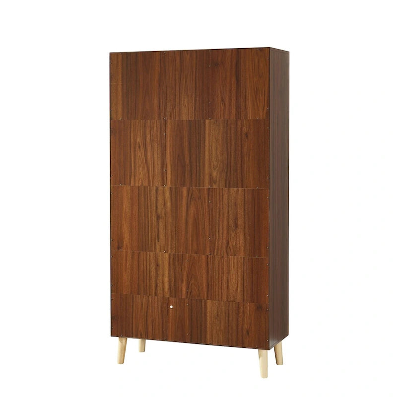 5-Shelf Bookcase with 2-Door Cabinet and Tapered Wood Legs MDF