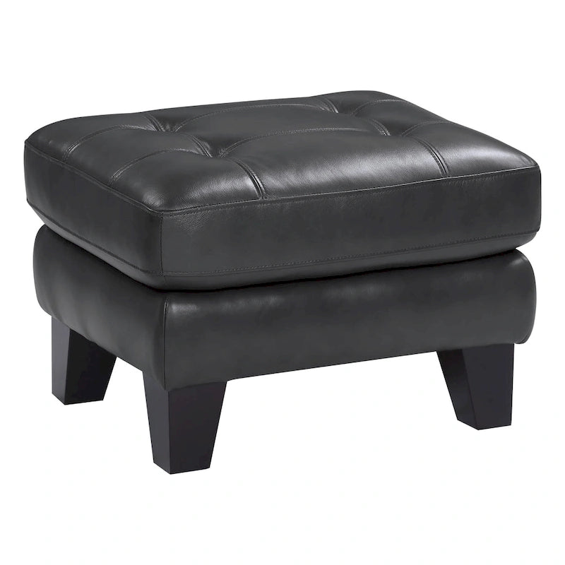 Tufted Ottoman Top-Grain Leather Upholstery Pocket Coil Cushion Solid Wood Legs