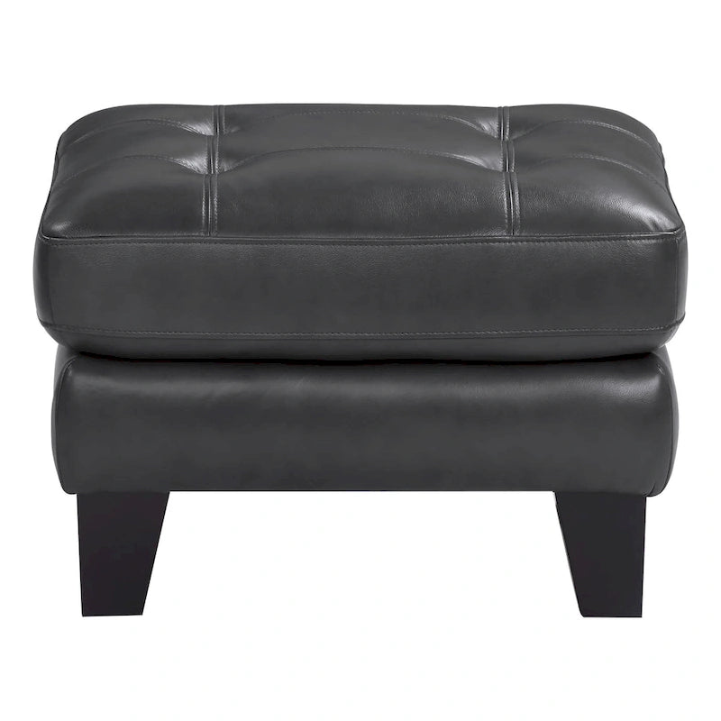 Tufted Ottoman Top-Grain Leather Upholstery Pocket Coil Cushion Solid Wood Legs