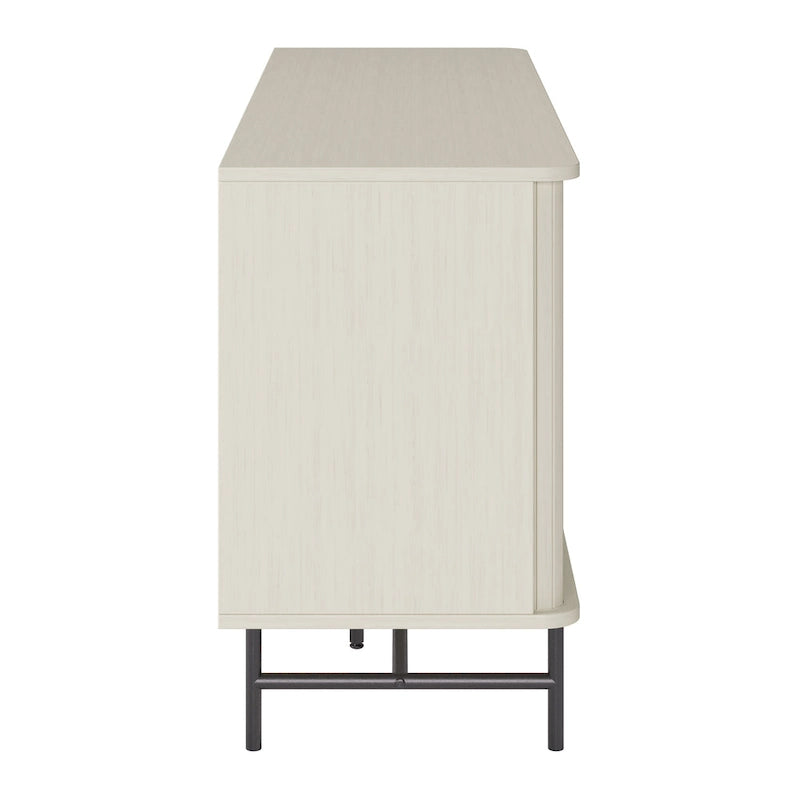Tambour Door Sideboard Buffet with Drawers Open Shelf Black Metal Legs