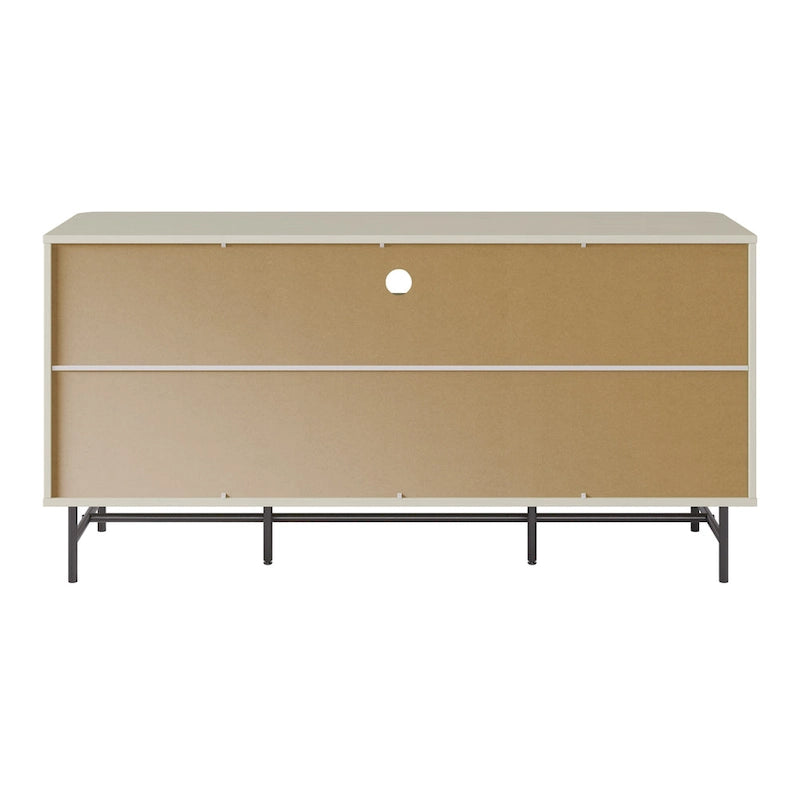 Tambour Door Sideboard Buffet with Drawers Open Shelf Black Metal Legs