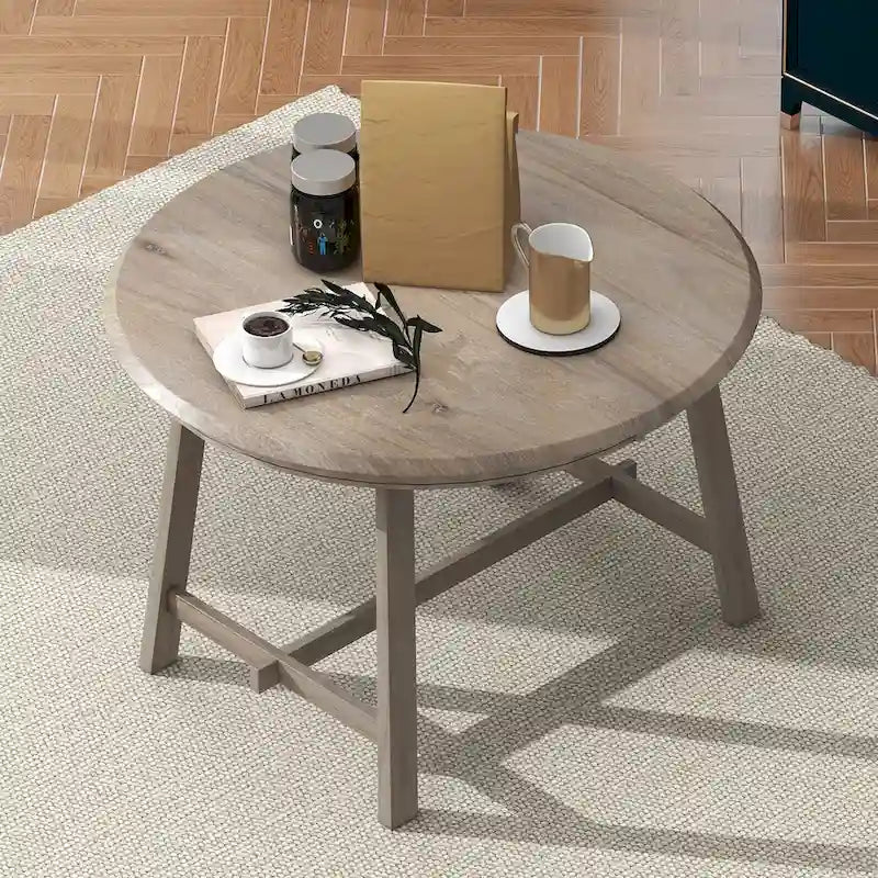Round Extendable Dining Table with Flip Leaf Hidden Extension Rubberwood Legs