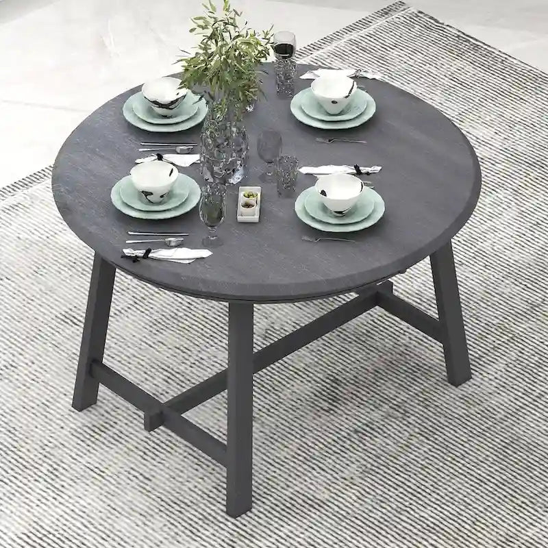 Round Extendable Dining Table with Flip Leaf Hidden Extension Rubberwood Legs