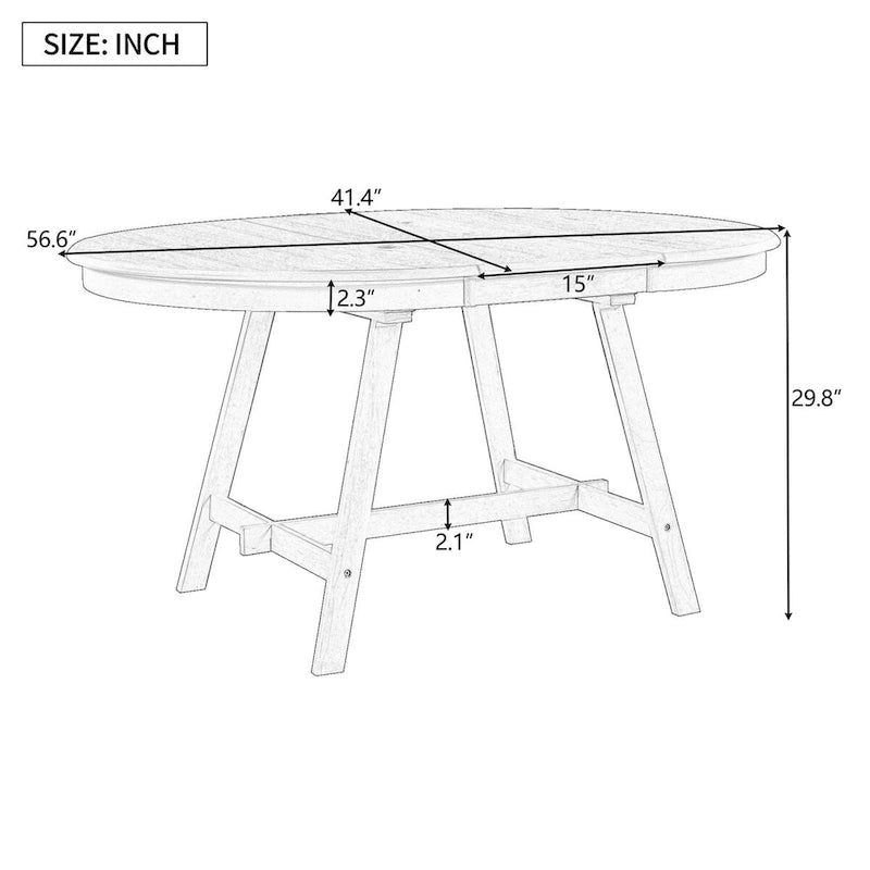 Round Extendable Dining Table with Flip Leaf Hidden Extension Rubberwood Legs
