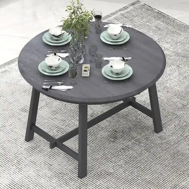 Round Extendable Dining Table with Flip Leaf Hidden Extension Rubberwood Legs