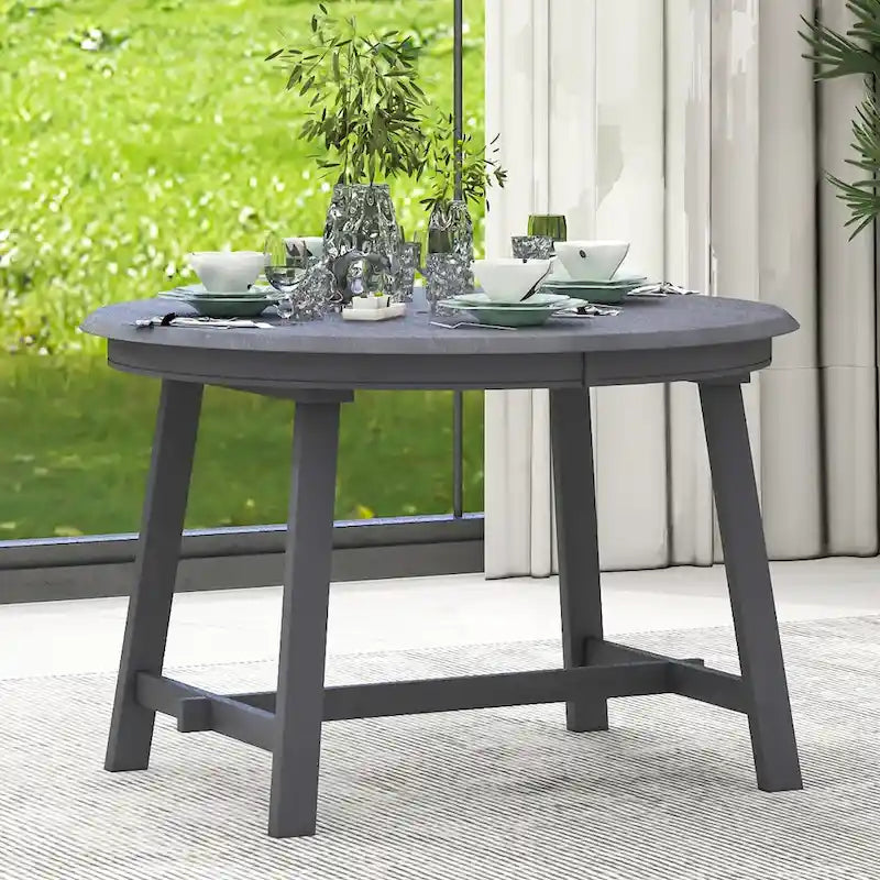 Round Extendable Dining Table with Flip Leaf Hidden Extension Rubberwood Legs