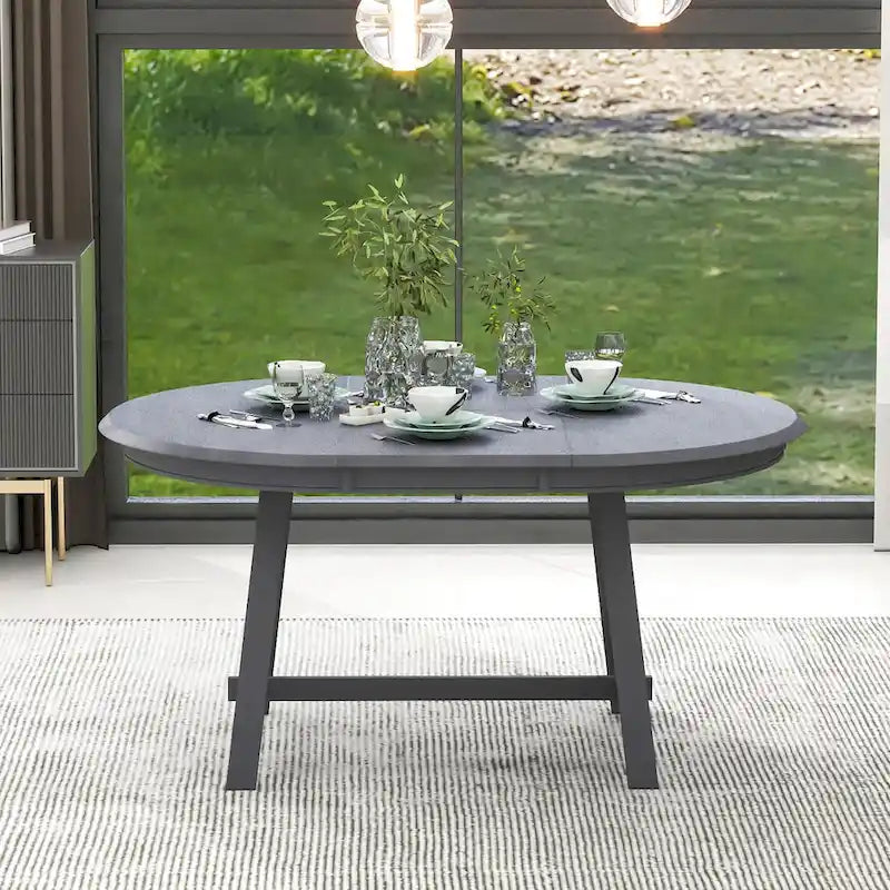 Round Extendable Dining Table with Flip Leaf Hidden Extension Rubberwood Legs