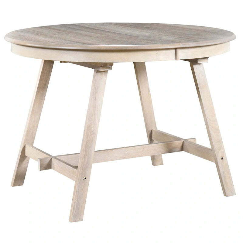 Round Extendable Dining Table with Flip Leaf Hidden Extension Rubberwood Legs