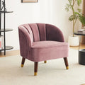 Velvet Barrel Accent Chair Channel Tufted Back Rubberwood Legs Gold Caps