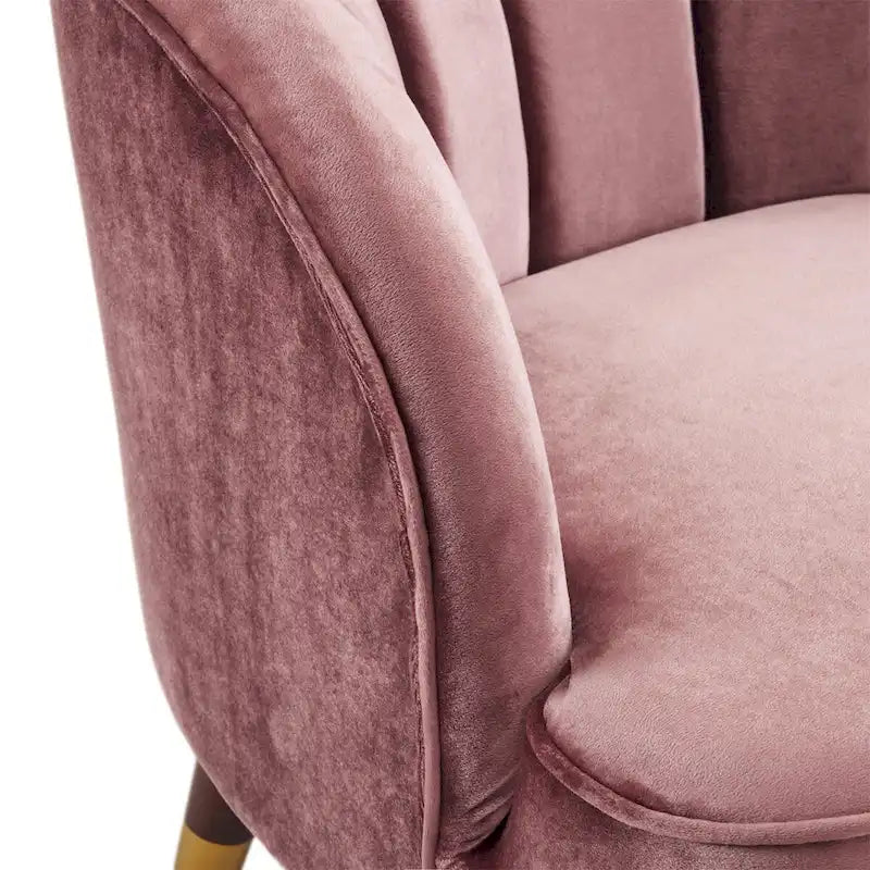 Velvet Barrel Accent Chair Channel Tufted Back Rubberwood Legs Gold Caps