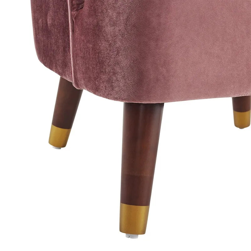 Velvet Barrel Accent Chair Channel Tufted Back Rubberwood Legs Gold Caps