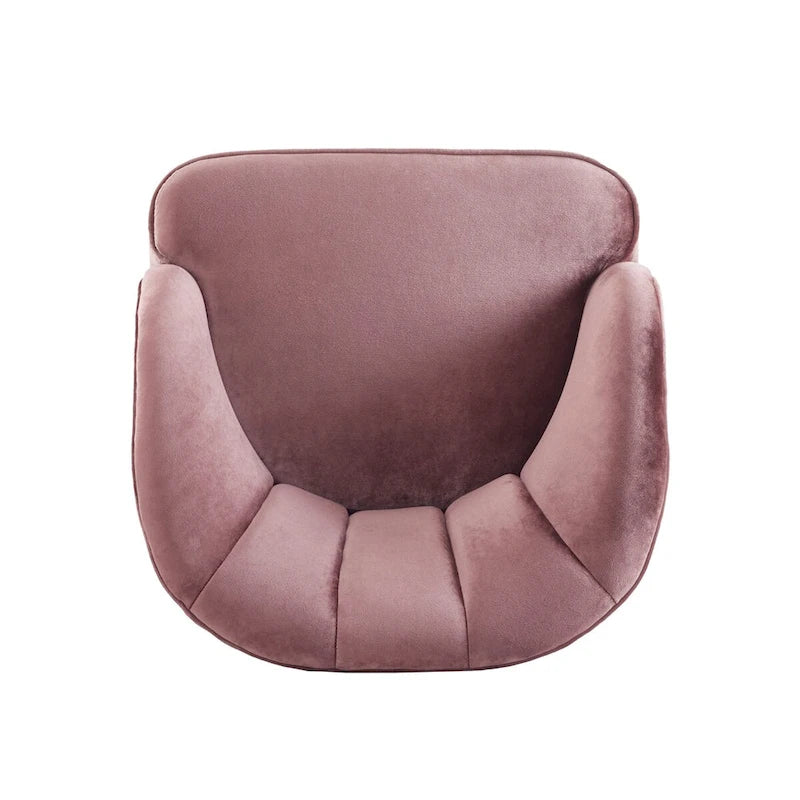Velvet Barrel Accent Chair Channel Tufted Back Rubberwood Legs Gold Caps