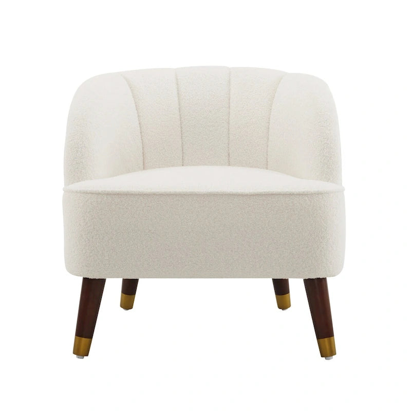 Velvet Barrel Accent Chair Channel Tufted Back Rubberwood Legs Gold Caps