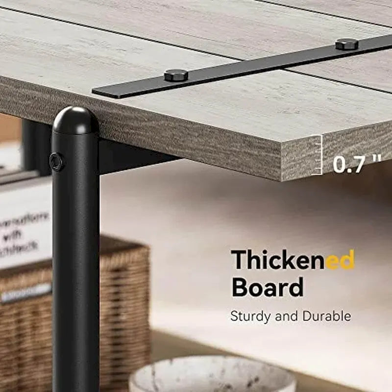 2-Tier Farmhouse Industrial Coffee Table with Lower Storage Shelf Steel Frame
